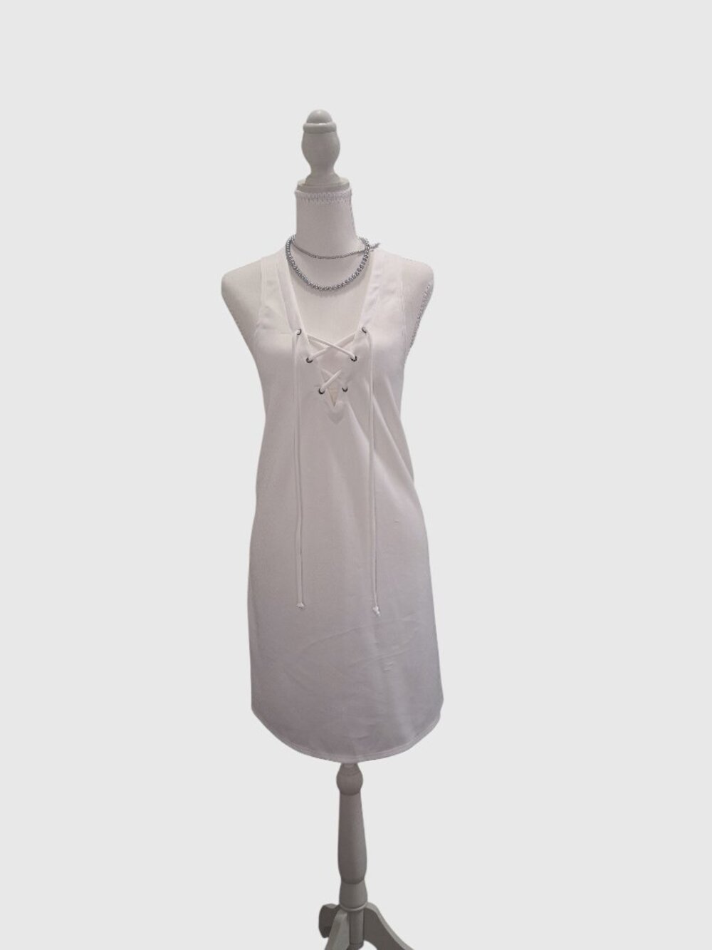 Free Press White Lace-Up V-Neck Casual Shift Dress - Size XS